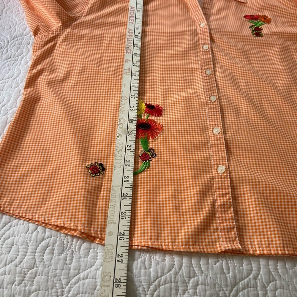 Las Olas Orange and White Gingham Button Down Shirt Cottagecore Cabincore Retro - Picture 14 of 14